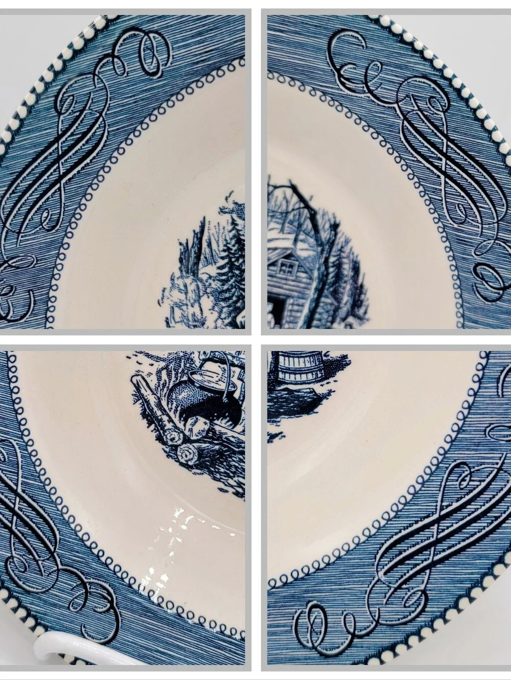 Currier Ives Maple Sugaring Blue Transferware Soup Pasta Bowls Set Of 2 Ironston